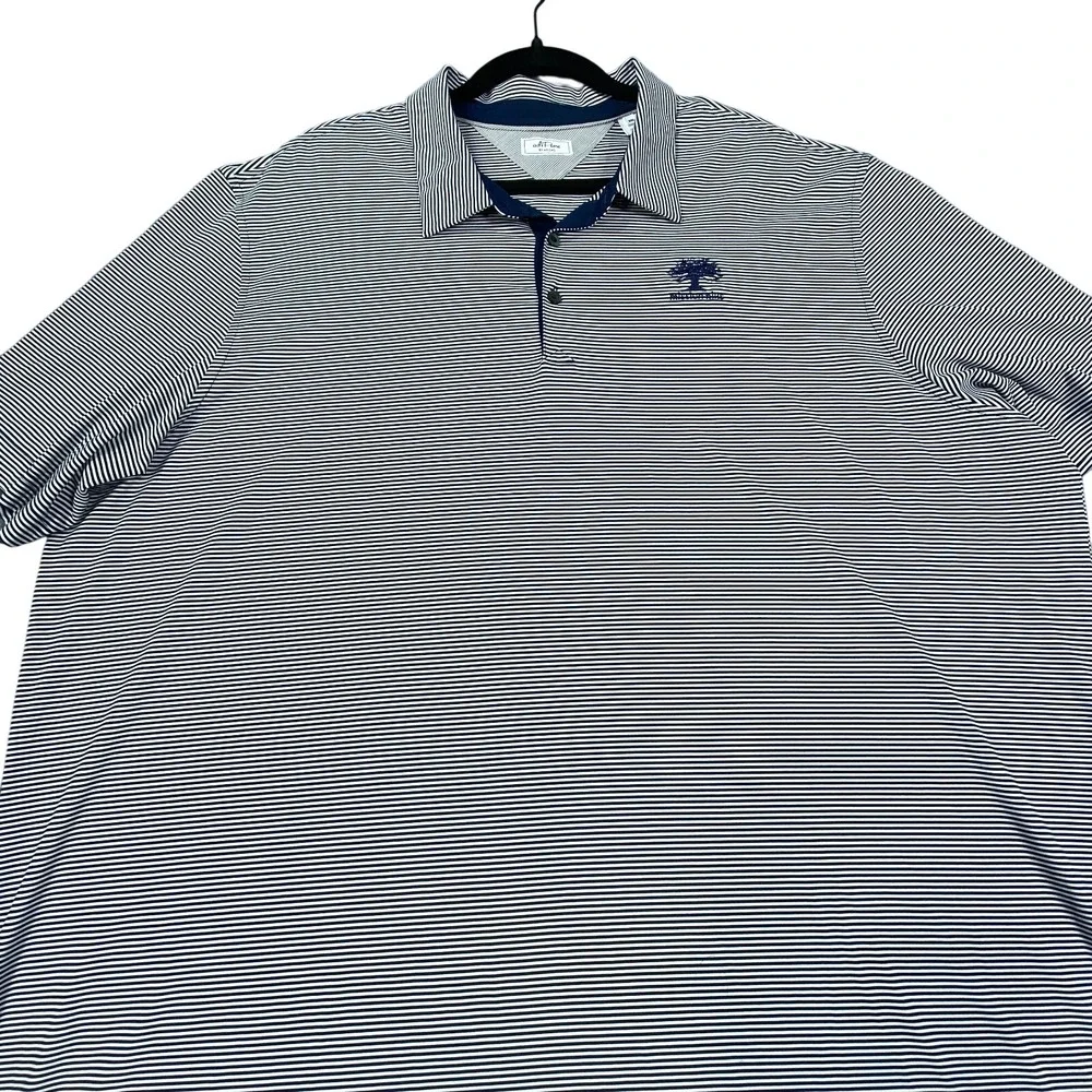 Adidas AdiPure‎ Polo Shirt Mens 2XL Blue Striped Golf Course Logo Mission Hills